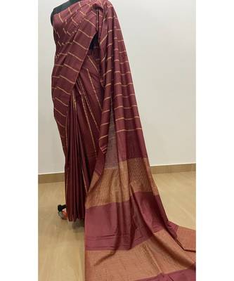 brown Poly Silk Handloom Saree 1