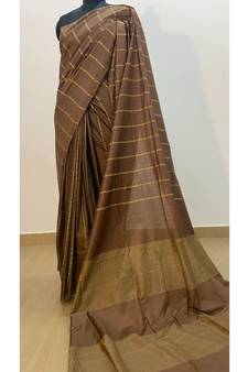 brown Poly Silk Handloom Saree