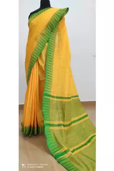 yellow Poly Silk Handloom Saree