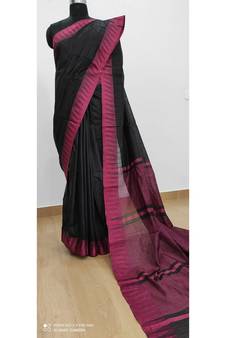 black Poly Silk Handloom Saree