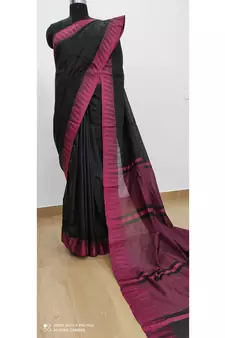 black Poly Silk Handloom Saree