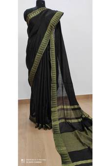 black Poly Silk Handloom Saree