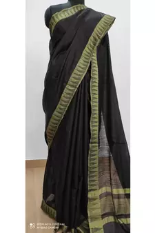black Poly Silk Handloom Saree