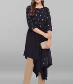 Janasya Navy blue printed crepe ethnic kurtis