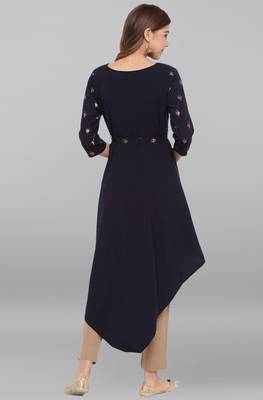 Janasya Navy blue printed crepe ethnic kurtis 4