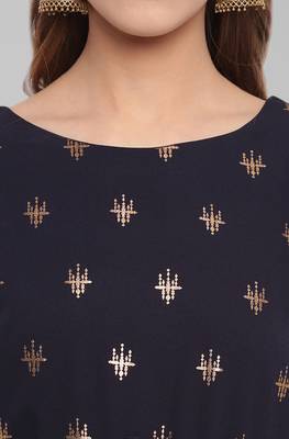 Janasya Navy blue printed crepe ethnic kurtis 5