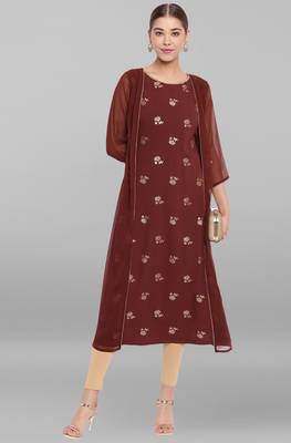 Janasya Brown printed crepe ethnic kurtis 1