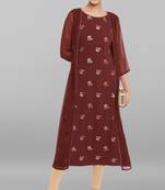 Janasya Brown printed crepe ethnic kurtis