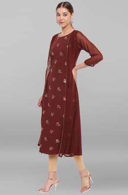 Janasya Brown printed crepe ethnic kurtis 2