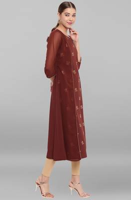 Janasya Brown printed crepe ethnic kurtis 3