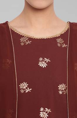 Janasya Brown printed crepe ethnic kurtis 5