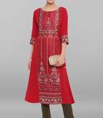 Janasya Maroon printed crepe ethnic-kurtis