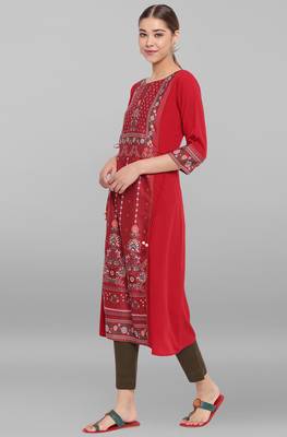 Janasya Maroon printed crepe ethnic-kurtis 2