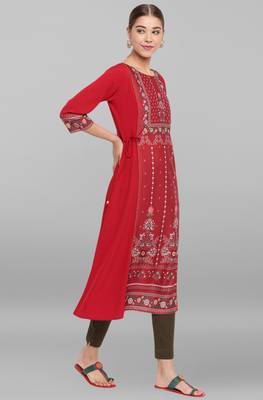 Janasya Maroon printed crepe ethnic-kurtis 3
