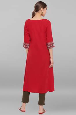 Janasya Maroon printed crepe ethnic-kurtis 4