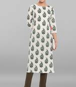 Janasya Off white printed cotton cotton kurtis