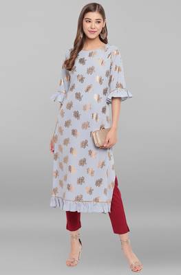 Light sky blue printed crepe ethnic kurtis 1