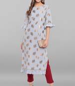 Light sky blue printed crepe ethnic kurtis