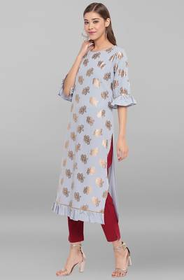 Light sky blue printed crepe ethnic kurtis 2