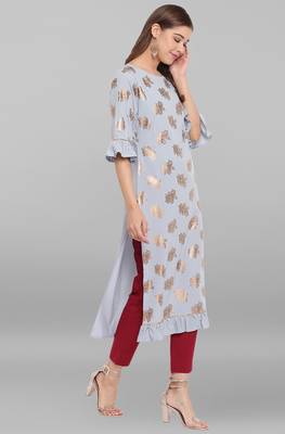Light sky blue printed crepe ethnic kurtis 3