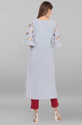 Light sky blue printed crepe ethnic kurtis 4