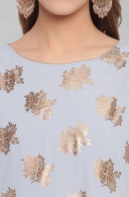 Light sky blue printed crepe ethnic kurtis 5