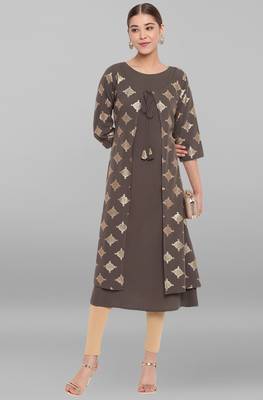 Olive printed crepe ethnic-kurtis 1