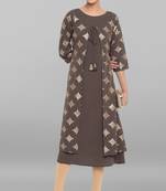 Olive printed crepe ethnic-kurtis