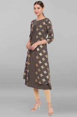 Olive printed crepe ethnic-kurtis 2