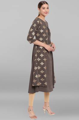 Olive printed crepe ethnic-kurtis 3