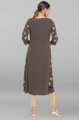 Olive printed crepe ethnic-kurtis 4