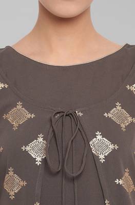 Olive printed crepe ethnic-kurtis 5