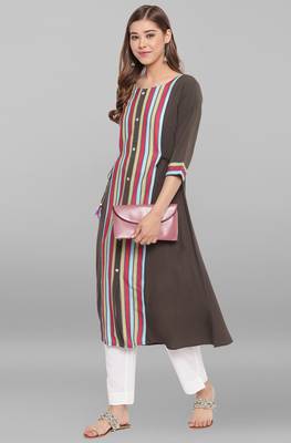 Olive printed crepe ethnic-kurtis 1