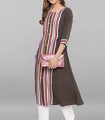 Olive printed crepe ethnic-kurtis