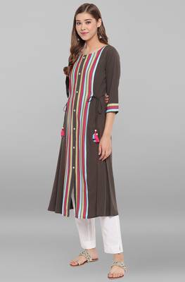 Olive printed crepe ethnic-kurtis 2