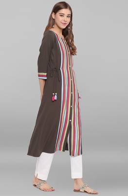 Olive printed crepe ethnic-kurtis 3