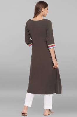 Olive printed crepe ethnic-kurtis 4