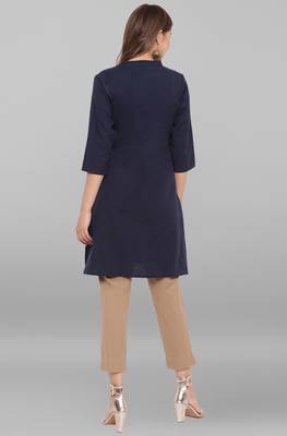 Janasya Navy blue embroidered cotton short kurtis 4