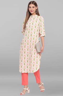 Janasya Cream printed cotton cotton kurtis 1
