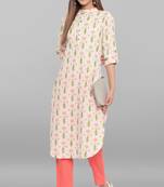Janasya Cream printed cotton cotton kurtis