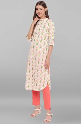 Janasya Cream printed cotton cotton kurtis 2