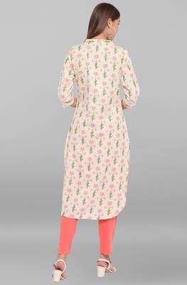 Janasya Cream printed cotton cotton kurtis 4