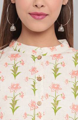 Janasya Cream printed cotton cotton kurtis 5