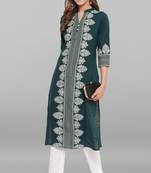 Janasya Green printed cotton cotton-kurtis