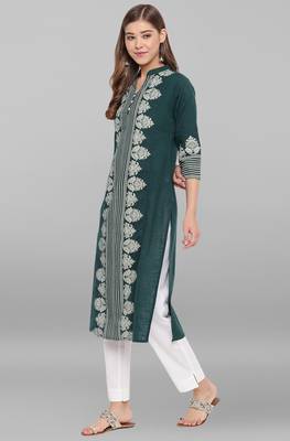 Janasya Green printed cotton cotton-kurtis 2
