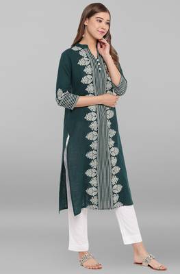 Janasya Green printed cotton cotton-kurtis 3