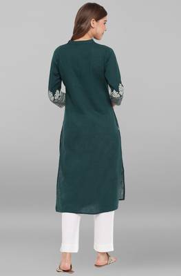 Janasya Green printed cotton cotton-kurtis 4