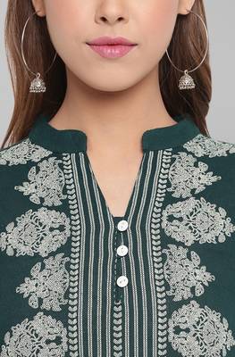 Janasya Green printed cotton cotton-kurtis 5