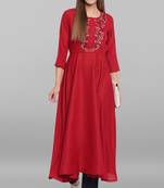 Janasya Maroon embroidered rayon ethnic kurtis