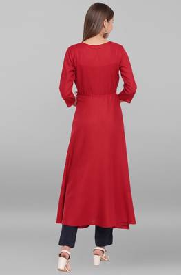 Janasya Maroon embroidered rayon ethnic kurtis 4